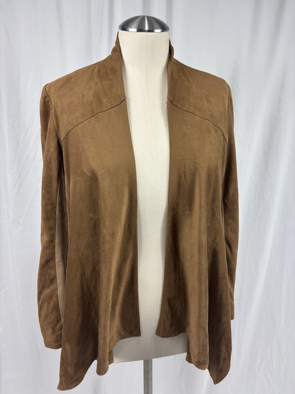 Cache Woman’s XS Camel Tan Faux Suede Waterfall Open Front Fitted Jacket Boho